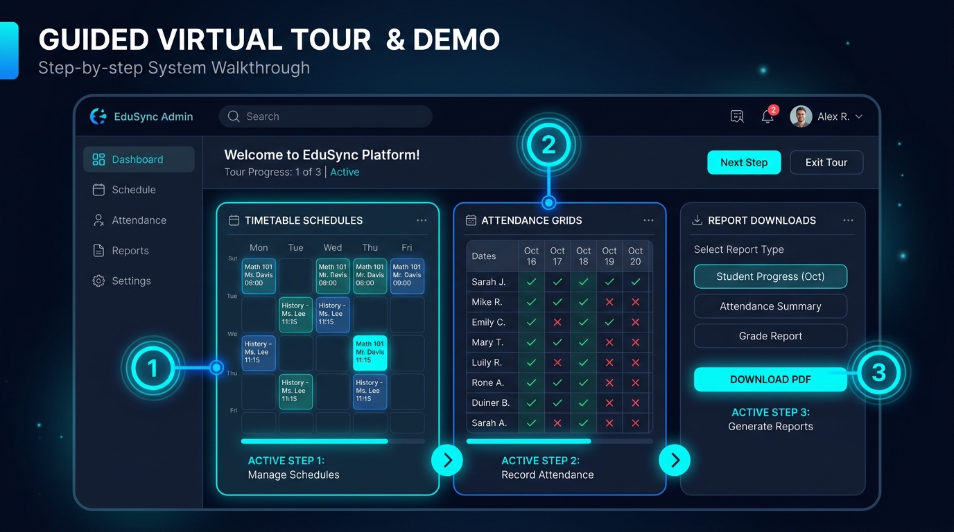 Guided Virtual Tour and System Walkthrough Interface Graphic